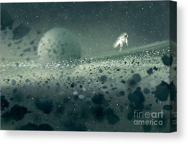 Atmosphere Canvas Print featuring the digital art Astronaut Floating In Asteroid by Tithi Luadthong
