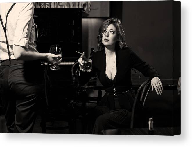 Sepia Canvas Print featuring the photograph At The Bar by Sergei Smirnov