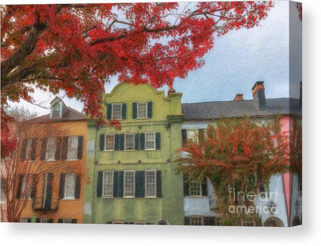 Autumn Canvas Print featuring the painting Autumn Colors - Rainbow Row by Dale Powell