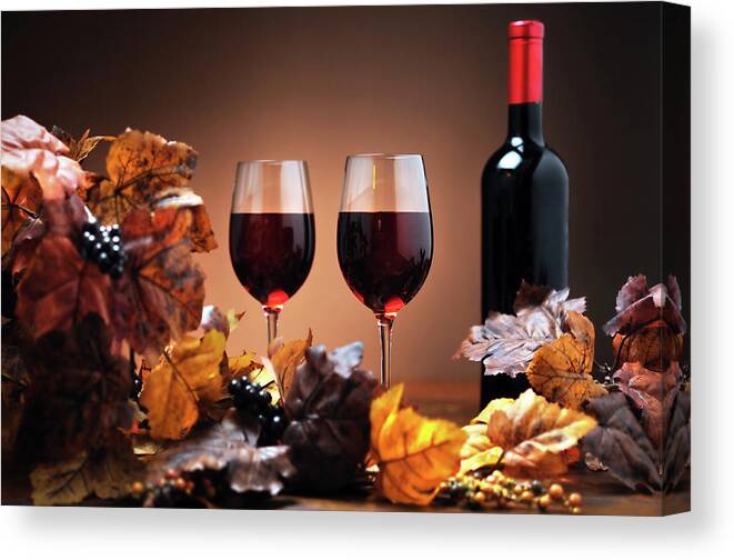 Orange Color Canvas Print featuring the photograph Autumn Decoration With Wine by Moncherie