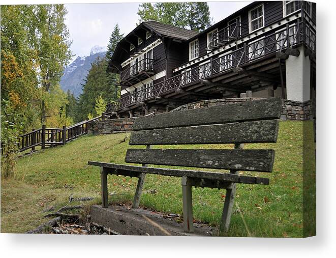 Glacier Canvas Print featuring the photograph Autumn Silence at Lake McDonald Lodge in Glacier National Park by Bruce Gourley