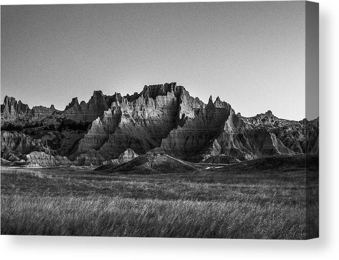 Badlands National Park Canvas Print featuring the photograph Badlands 1066 Black and White by Scott Meyer
