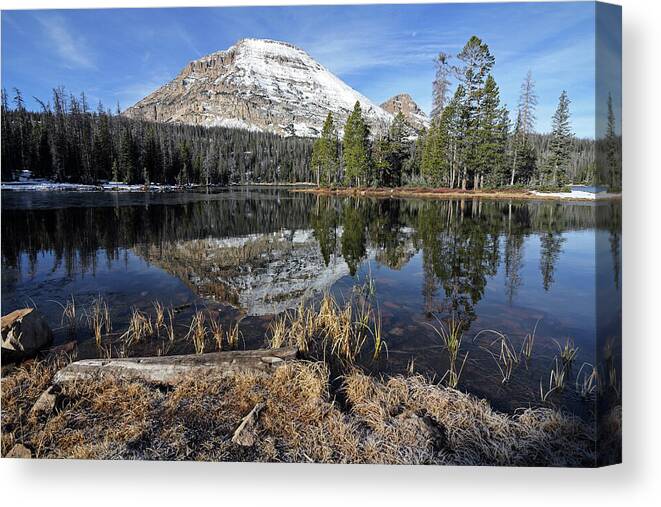 Utah Canvas Print featuring the photograph Bald Mountain and Mirror Lake - Uinta Mountains, Utah by Brett Pelletier