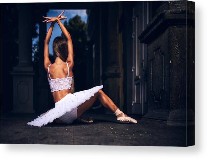 Ballerina Canvas Print featuring the photograph Ballerina Is Posing by Vasil Nanev