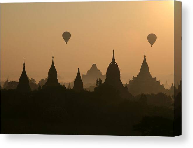 Tranquility Canvas Print featuring the photograph Balloons Over Bagan, Burma by Joe & Clair Carnegie / Libyan Soup