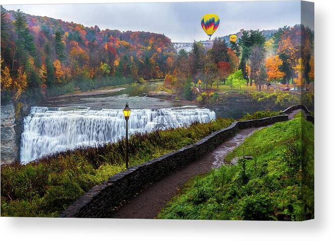 Balloons Over Letchworth Canvas Print featuring the photograph Balloons over Letchworth by Mark Papke