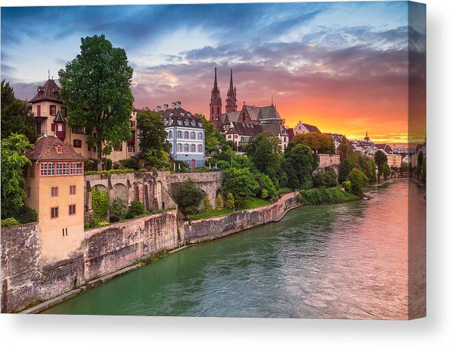 Landscape Canvas Print featuring the photograph Basel. Cityscape Image Of Basel by Rudi1976
