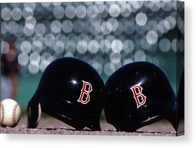 Headwear Canvas Print featuring the photograph Batting Helmets by Ronald C. Modra/sports Imagery