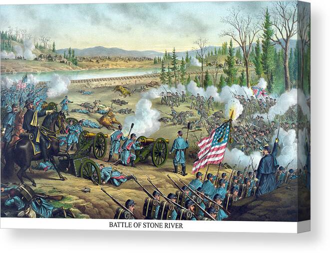 Confederate Canvas Print featuring the painting Battle of Stone River or Murfreesboro by Kurz & Allison