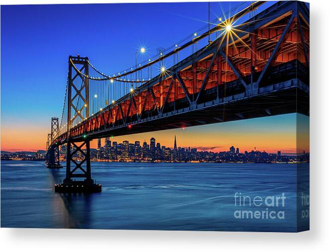 San Francisco Canvas Print featuring the photograph Bay Bridge And San Francisco Skyline by Spondylolithesis
