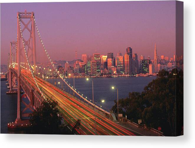 San Francisco Canvas Print featuring the photograph Bay Bridge At Sunset, San Francisco by John Elk Iii