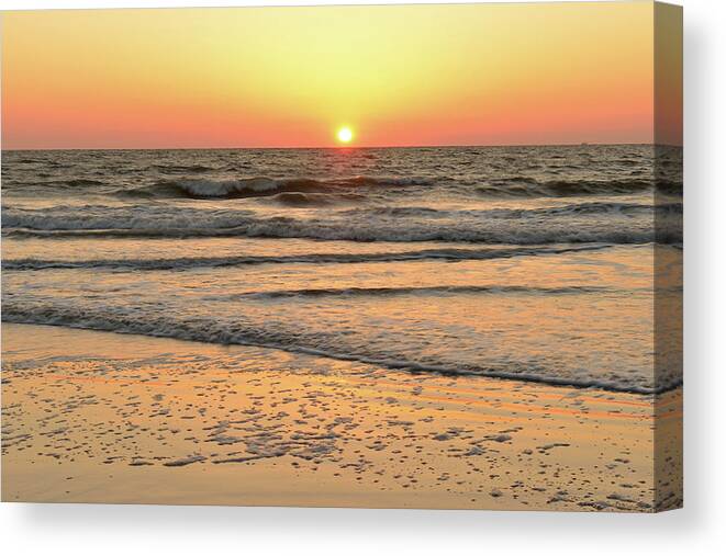 Water's Edge Canvas Print featuring the photograph Beach At Sunrise by Aimintang