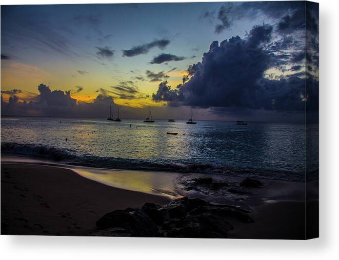 Barbados Canvas Print featuring the photograph Beach at Sunset 3 by Stuart Manning