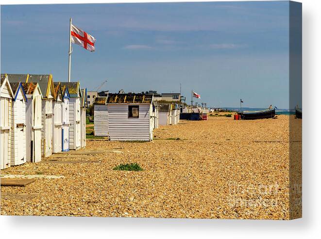 Beach Canvas Print featuring the photograph Beach Huts with Flags by Roslyn Wilkins