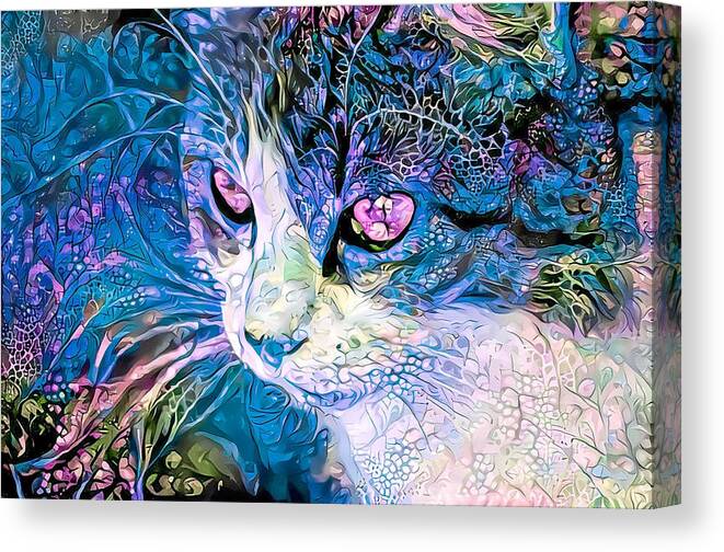 Blue Canvas Print featuring the digital art Beautiful Cat Blue by Don Northup