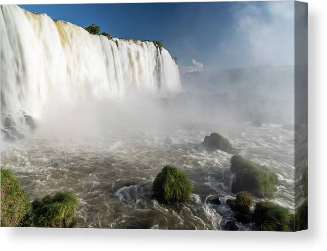 Atlantic Rainforest Canvas Print featuring the photograph Beautiful Landscape Of Big Powerful Waterfall On The Rainforest by Cavan Images