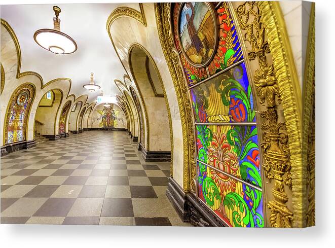 Arch Canvas Print featuring the photograph Beautiful Moscow Metro Station by Mordolff