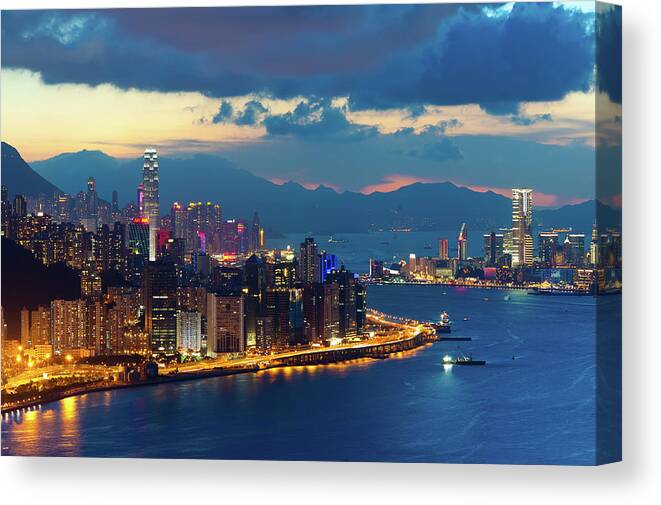 Tranquility Canvas Print featuring the photograph Beautiful Victoria Harbour Of Hong Kong by Photography By W.t.lai