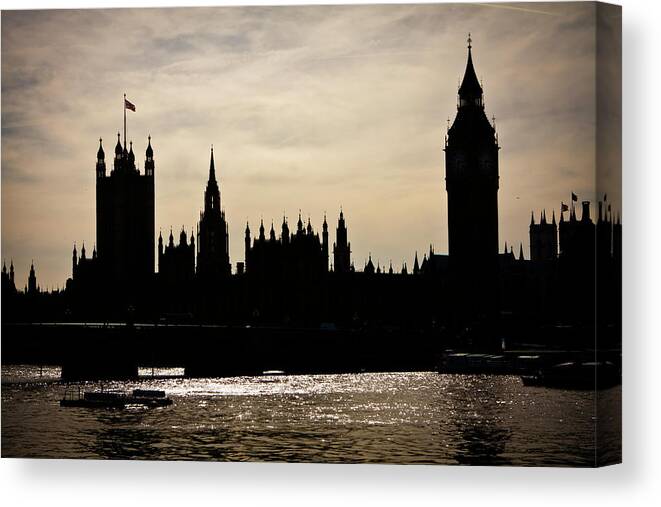 Clock Tower Canvas Print featuring the photograph Big Ben Silhouette by Ken Fisk