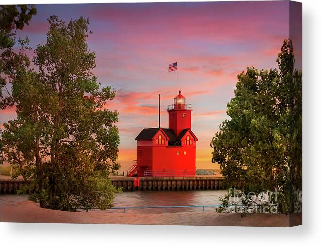 Big Red Canvas Print featuring the photograph Big Red Lighthouse in Holland, Michigan by Liesl Walsh