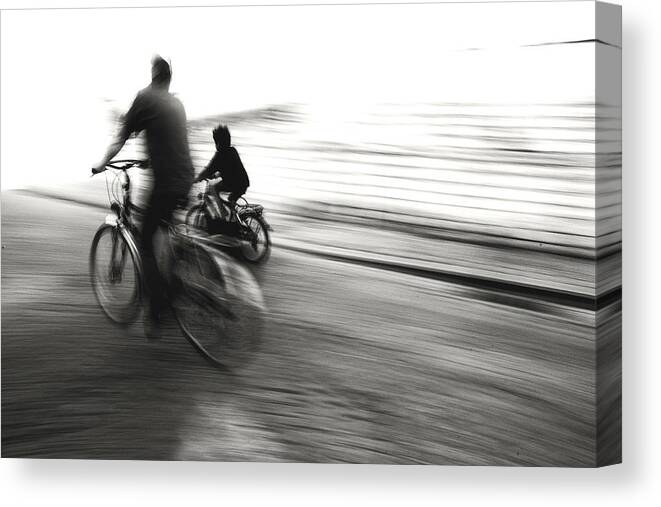 Biker Canvas Print featuring the photograph Biking : The "learning" Look by Yvette Depaepe