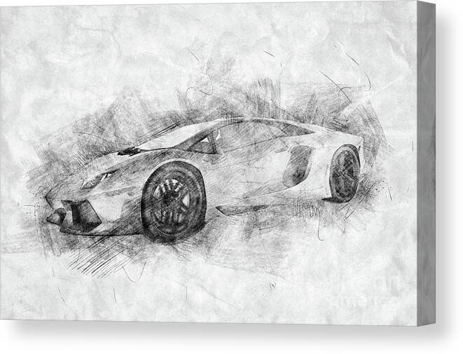 Car Canvas Print featuring the photograph Black and white drawing of sports car. by Michal Bednarek