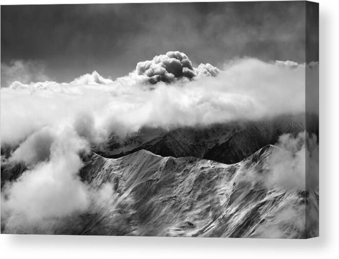 Blackandwhite Canvas Print featuring the photograph Black And White View On Slope by Anna Poltoratskaya