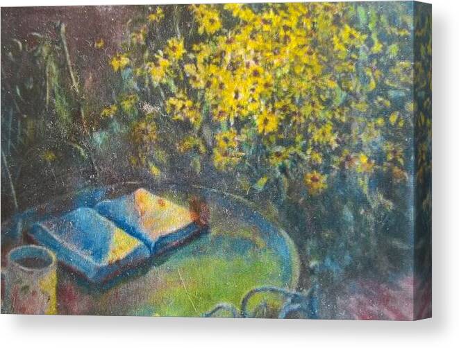 Bible Canvas Print featuring the painting Black-Eyed Susans and Bible Study by ML McCormick