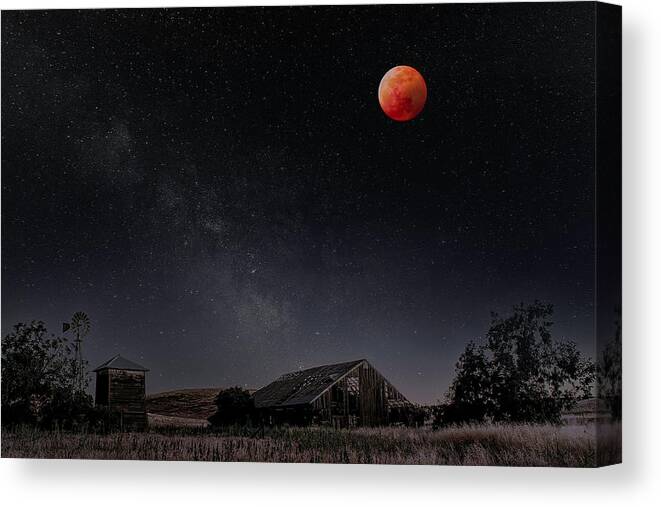 Blood Moon Canvas Print featuring the photograph Blood Moon Over the Central Valley by Don Hoekwater Photography