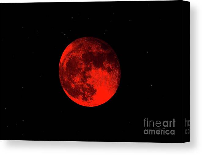 Bloodred Wolf Moon Canvas Print featuring the photograph Blood Red Wolf Supermoon Eclipse 873A by Ricardos Creations
