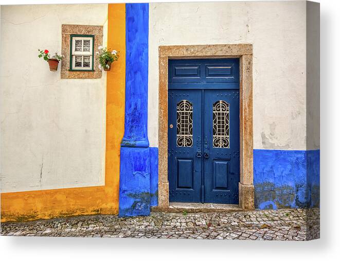 Medieval Canvas Print featuring the photograph Blue Door of Medieval Portugal by David Letts