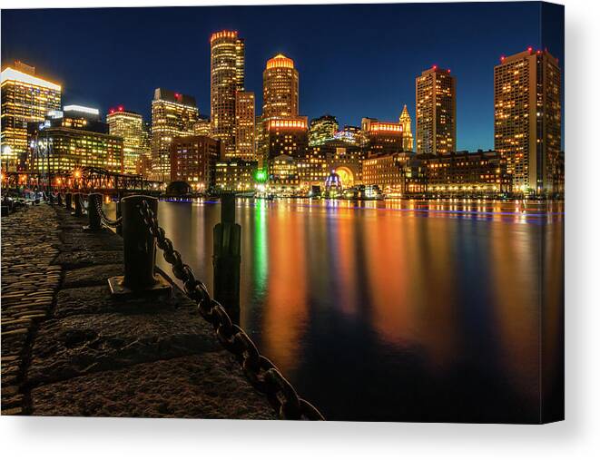 Boston Canvas Print featuring the photograph Blue Hour at Boston's Fan Pier by Kristen Wilkinson