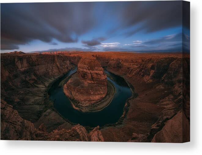 Cloud Canvas Print featuring the photograph Blue Hour At Horseshoe Bend by Lydia Jacobs