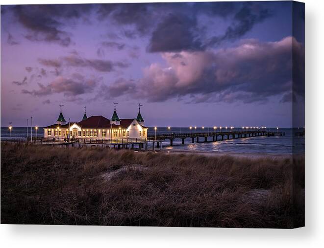 Night Canvas Print featuring the photograph Blue Hour Pier by Oliver Isermann
