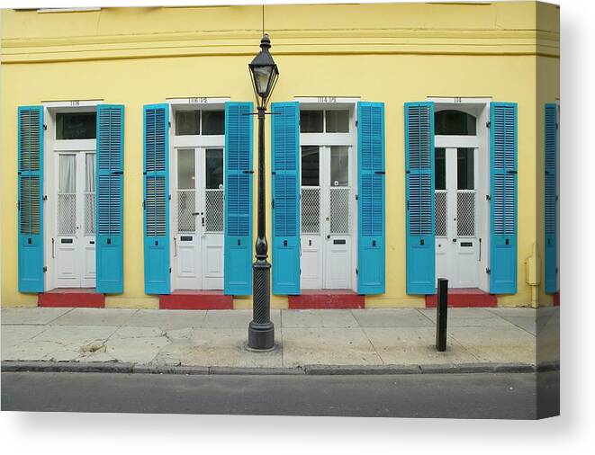 Shutter Canvas Print featuring the photograph Blue Shutter And Lamp Post In French by Visionsofamerica/joe Sohm