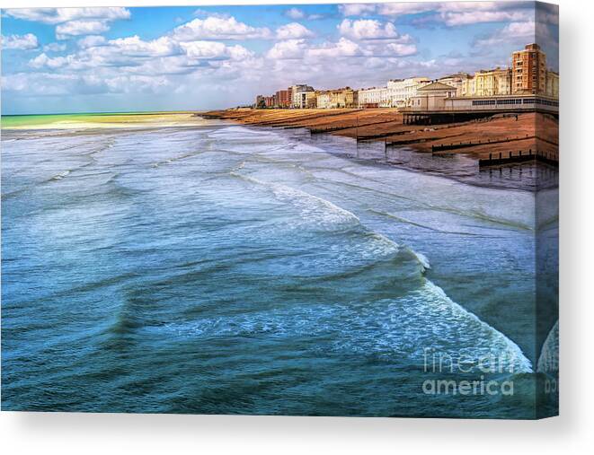 Beach Canvas Print featuring the photograph Blue Waves on Worthing Beach by Roslyn Wilkins