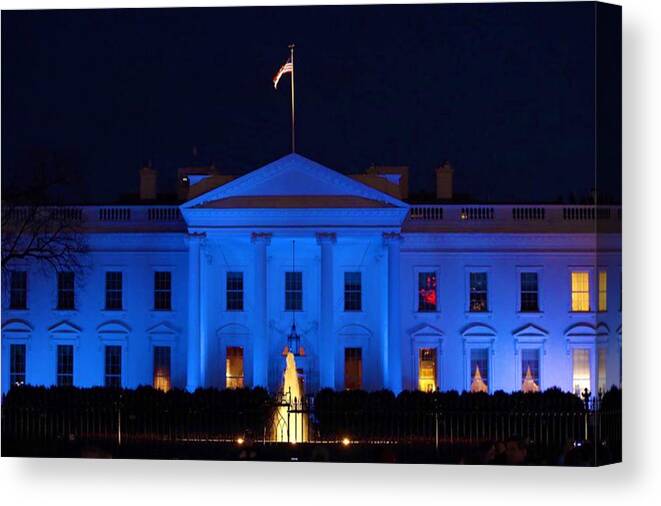 White House Canvas Print featuring the photograph Blue White House by Chris Montcalmo