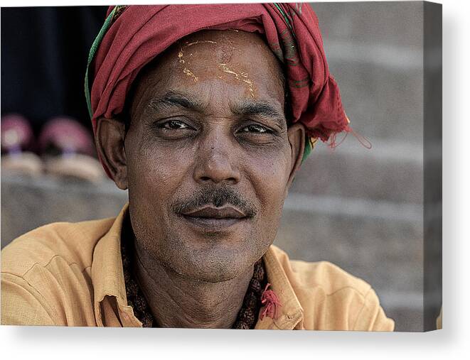 Portrait Canvas Print featuring the photograph Boatman In Varanasi by Jois Domont ( J.l.g.)
