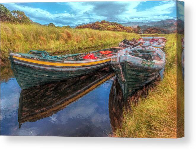 Boats Canvas Print featuring the photograph Boats in the Countryside Painting by Debra and Dave Vanderlaan