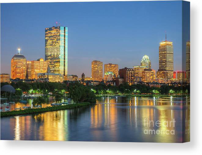 Clarence Holmes Canvas Print featuring the photograph Boston Night Skyline II by Clarence Holmes