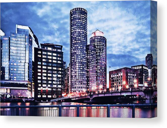 Boston Canvas Print featuring the painting Boston, Panorama - 13 by AM FineArtPrints