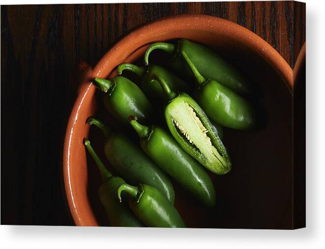 Fresh Canvas Print featuring the photograph Bowl of Jalapenos by Cuisine at Home