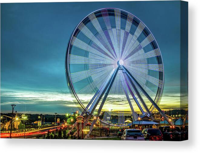 America Canvas Print featuring the photograph Branson Ferris Wheel at Dusk on the Strip by Gregory Ballos