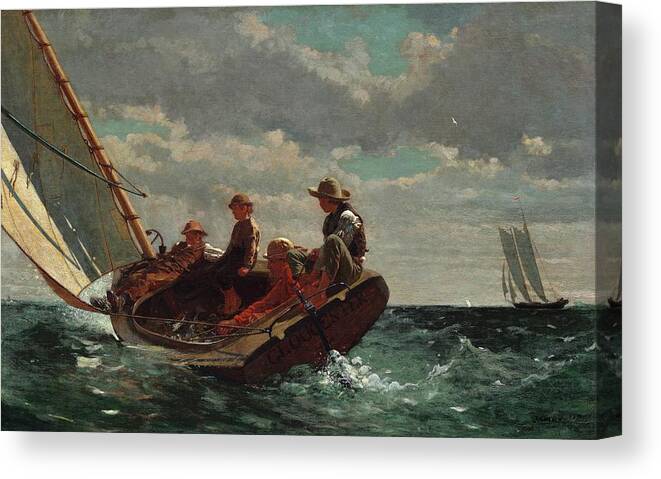 Figurative Canvas Print featuring the painting Breezing by Winslow Homer