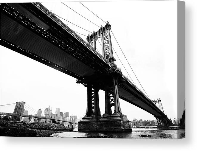 Lower Manhattan Canvas Print featuring the photograph Bridges by Blackwaterimages