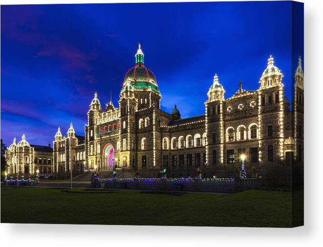 Vancouver Island Canvas Print featuring the photograph British Columbia Parliament Building by Walter Bibikow