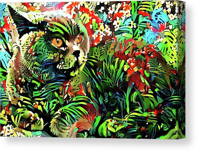 British Shorthair Cat Canvas Print featuring the digital art British Shorthair Jungle Cat by Peggy Collins