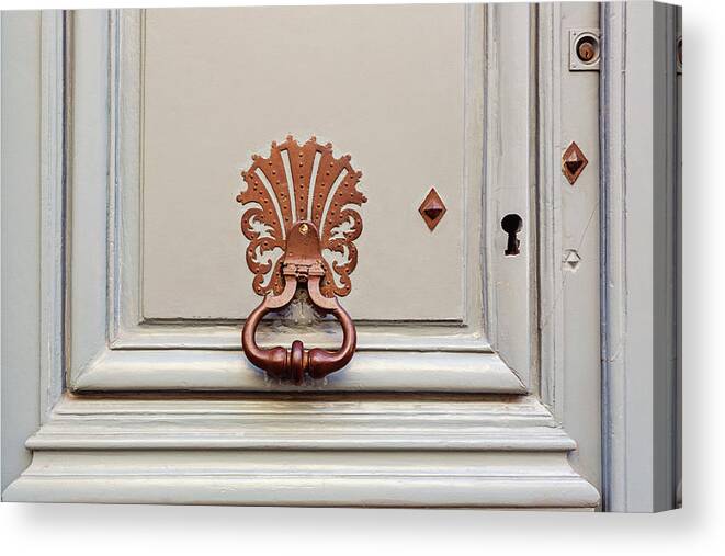 Bronze Paris Door Knocker Canvas Print featuring the photograph Bronze Seashell Paris Door Knocker by Melanie Alexandra Price