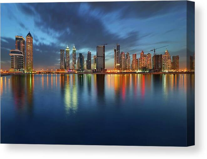 Corporate Business Canvas Print featuring the photograph Business Bay Skyline by Enyo Manzano Photography