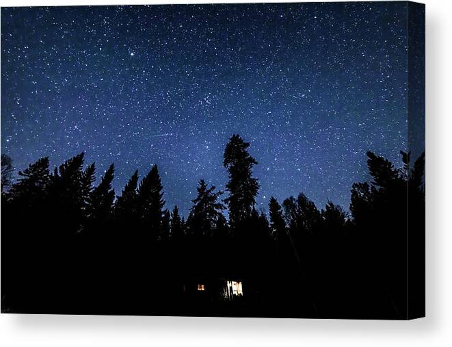 Night Canvas Print featuring the photograph Cabin in the woods by Joe Holley